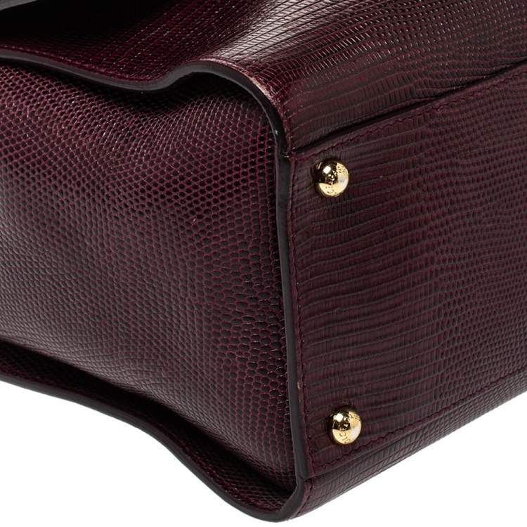Pre Owned Dolce & Gabbana Burgundy Lizard Embossed Leather Medium Miss Monica Top Handle Bag