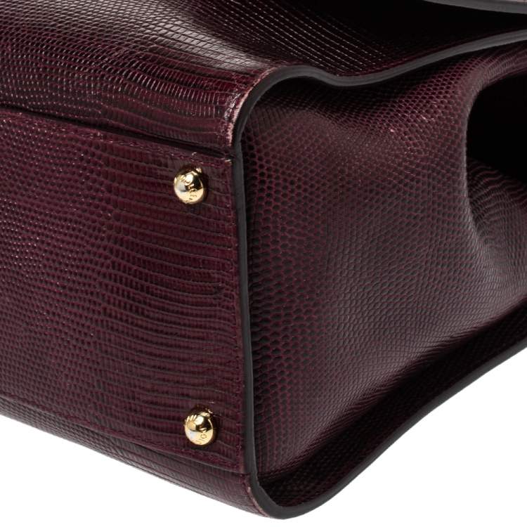 Pre Owned Dolce & Gabbana Burgundy Lizard Embossed Leather Medium Miss Monica Top Handle Bag