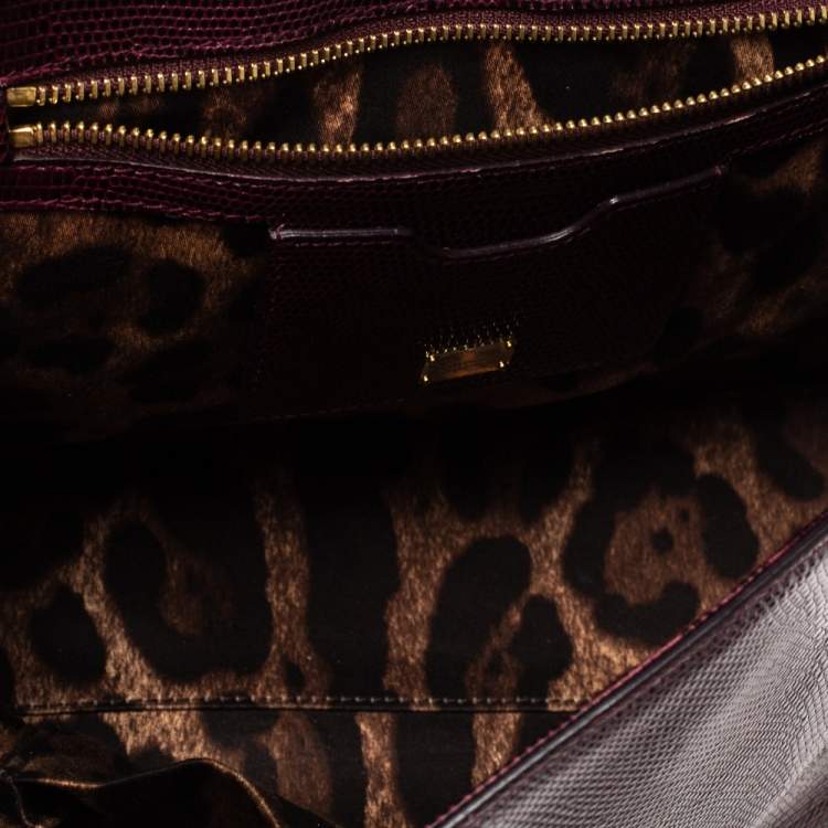 Pre Owned Dolce & Gabbana Burgundy Lizard Embossed Leather Medium Miss Monica Top Handle Bag