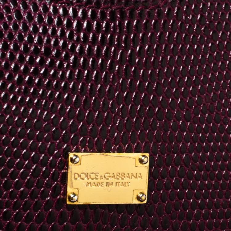 Pre Owned Dolce & Gabbana Burgundy Lizard Embossed Leather Medium Miss Monica Top Handle Bag
