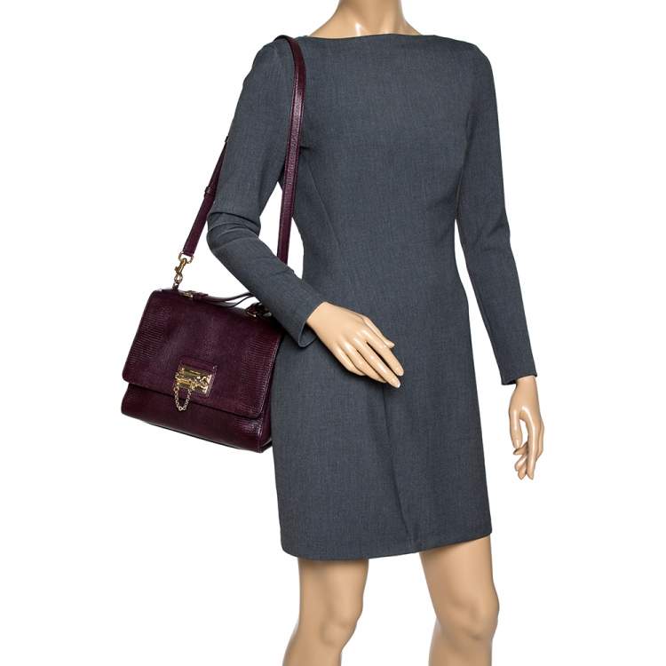 Pre Owned Dolce & Gabbana Burgundy Lizard Embossed Leather Medium Miss Monica Top Handle Bag