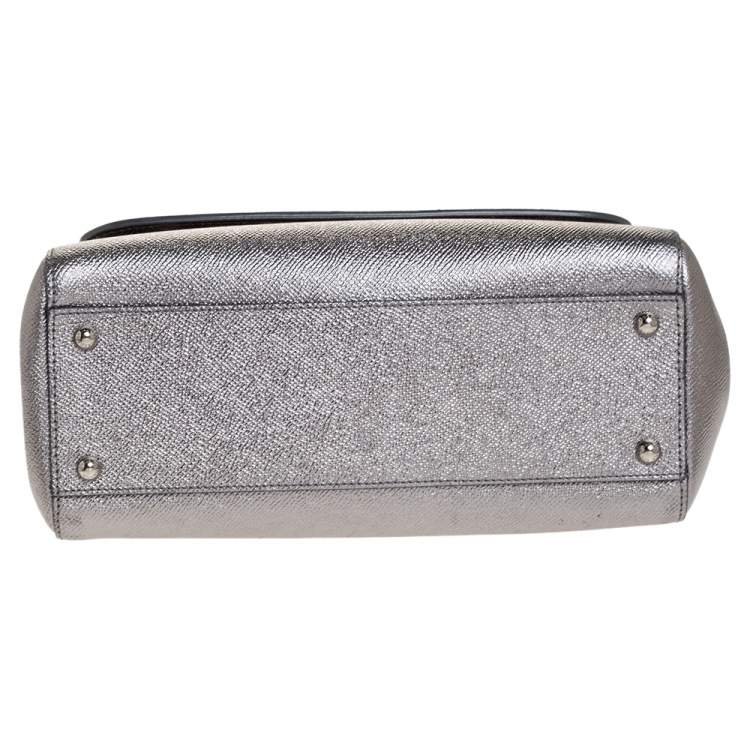Pre Owned Dolce & Gabbana Metallic Silver Leather Medium Miss Sicily Top Handle Bag
