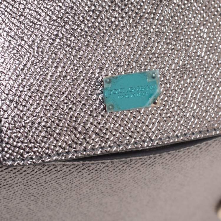 Pre Owned Dolce & Gabbana Metallic Silver Leather Medium Miss Sicily Top Handle Bag