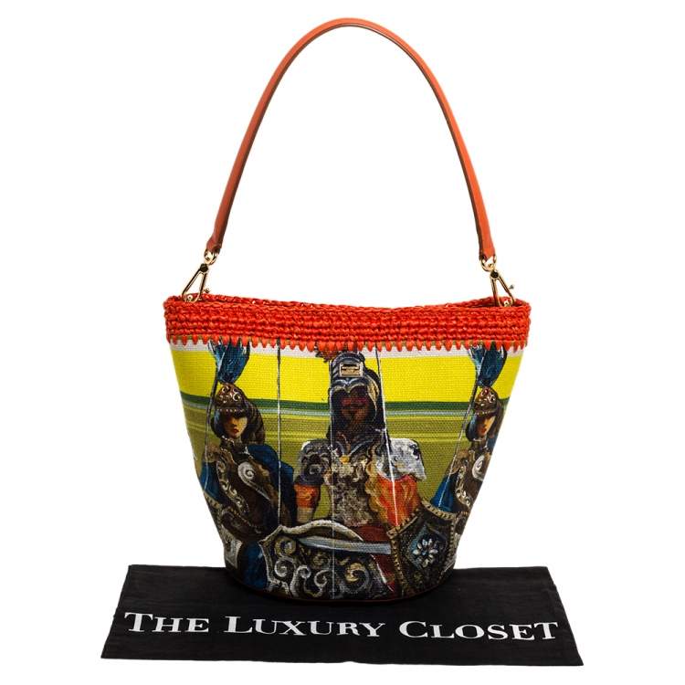 Pre Owned Dolce & Gabbana Multicolor Printed Canvas,Straw and Leather Hobo