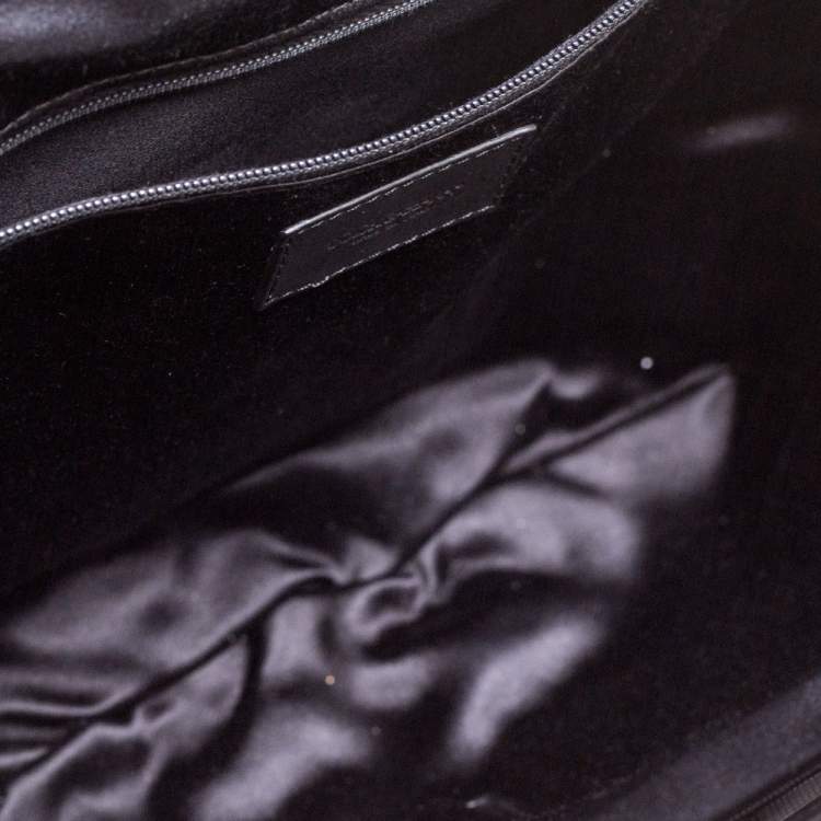 Pre Owned Dolce & Gabbana Black Pleated Leather Crystal Embellished Frame Chain Clutch