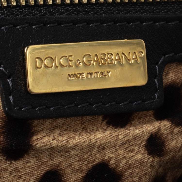 Pre Owned Dolce & Gabbana Black Striped Leather Large Miss Sicily Top Handle Bag