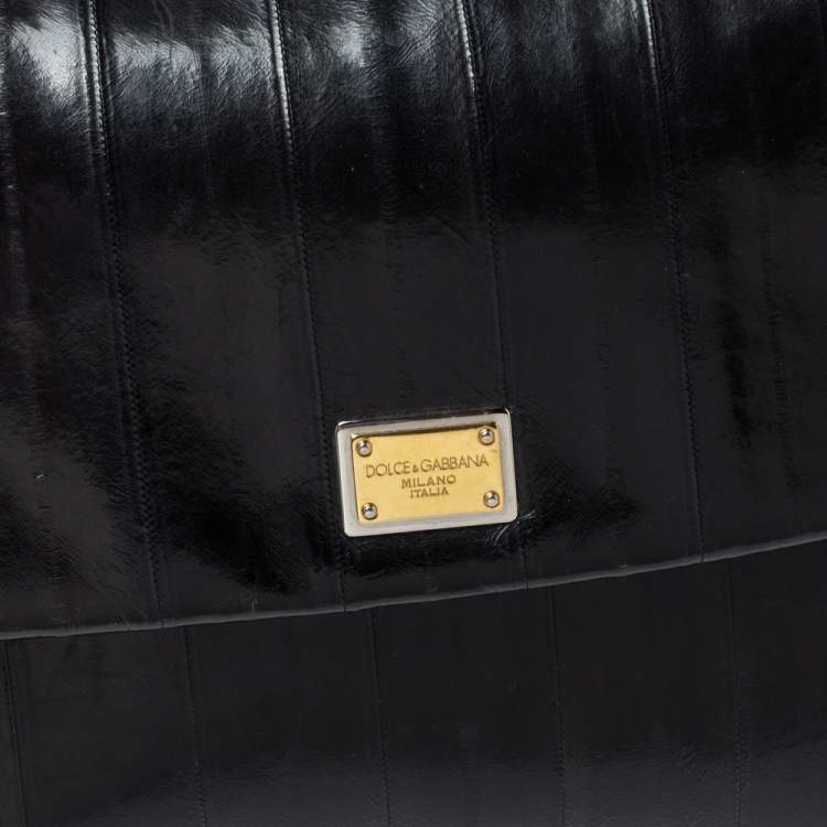 Pre Owned Dolce & Gabbana Black Striped Leather Large Miss Sicily Top Handle Bag