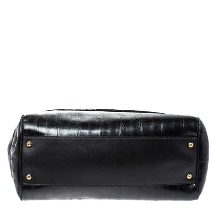 Pre Owned Dolce & Gabbana Black Striped Leather Large Miss Sicily Top Handle Bag