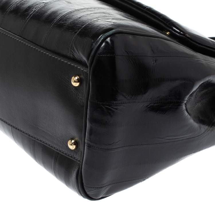 Pre Owned Dolce & Gabbana Black Striped Leather Large Miss Sicily Top Handle Bag