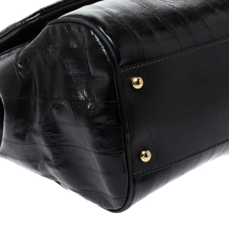 Pre Owned Dolce & Gabbana Black Striped Leather Large Miss Sicily Top Handle Bag