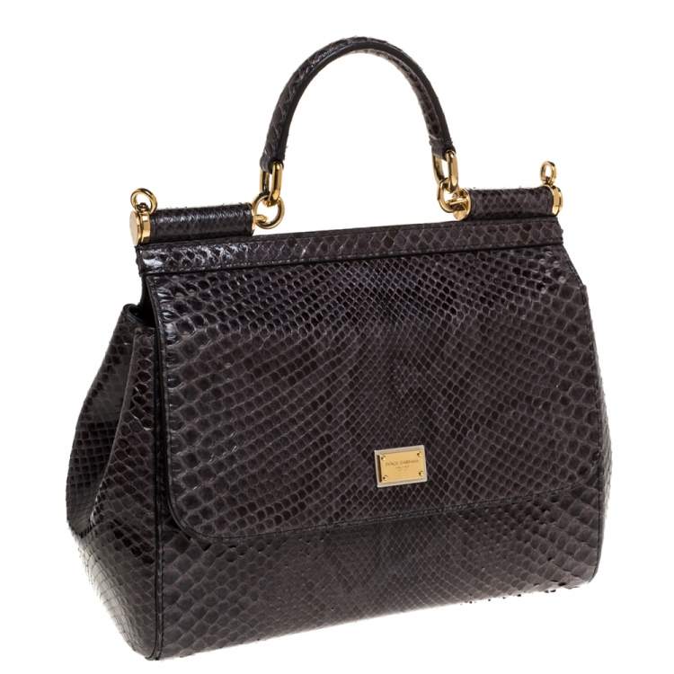 Pre Owned Dolce & Gabbana Dark Grey Python Medium Miss Sicily Top Handle Bag