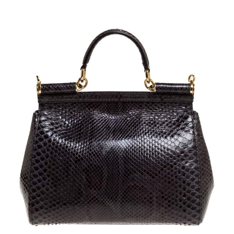 Pre Owned Dolce & Gabbana Dark Grey Python Medium Miss Sicily Top Handle Bag