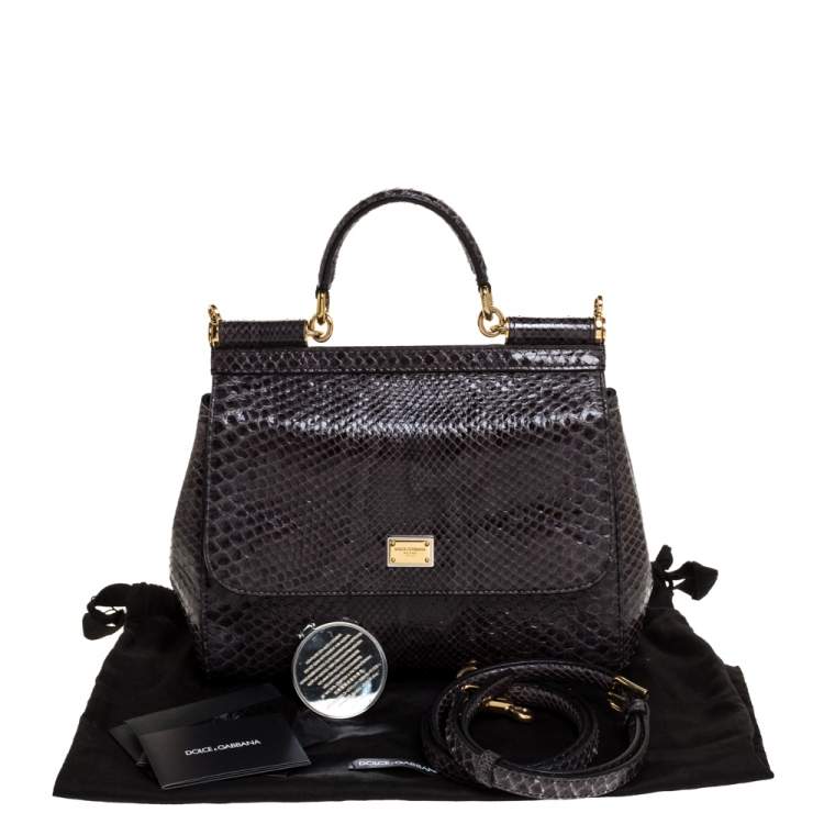 Pre Owned Dolce & Gabbana Dark Grey Python Medium Miss Sicily Top Handle Bag
