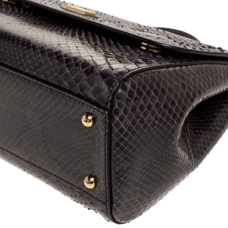 Pre Owned Dolce & Gabbana Dark Grey Python Medium Miss Sicily Top Handle Bag