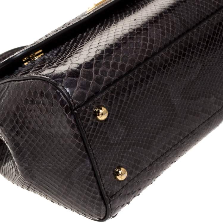 Pre Owned Dolce & Gabbana Dark Grey Python Medium Miss Sicily Top Handle Bag