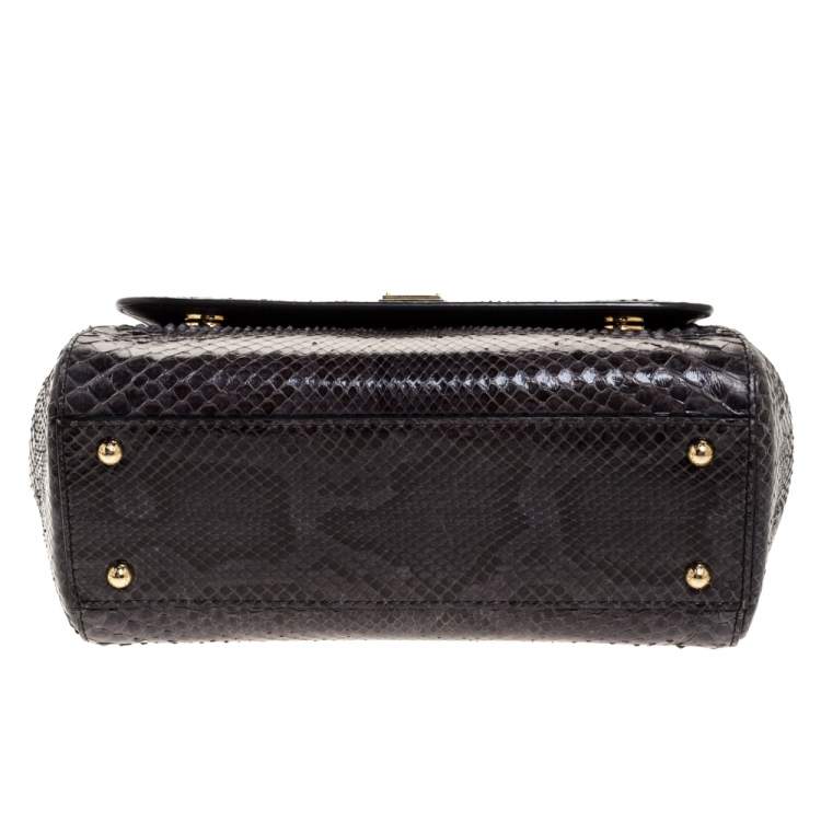 Pre Owned Dolce & Gabbana Dark Grey Python Medium Miss Sicily Top Handle Bag