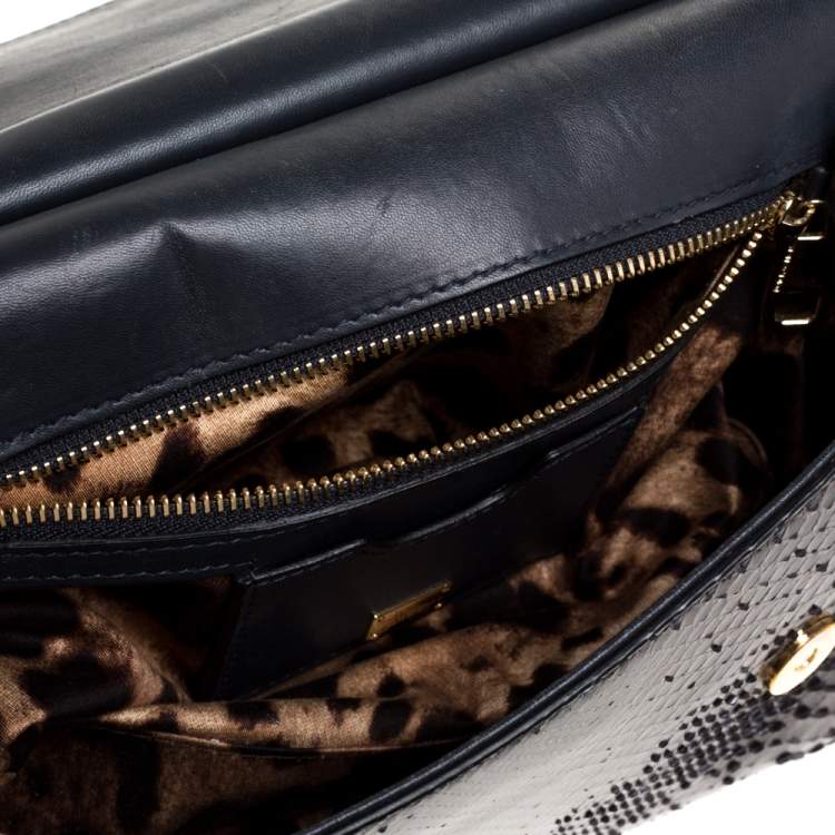 Pre Owned Dolce & Gabbana Dark Grey Python Medium Miss Sicily Top Handle Bag
