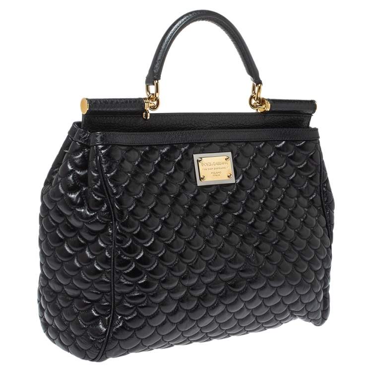 Pre Owned Dolce & Gabbana Black Scale Embossed Leather Top Handle Bag