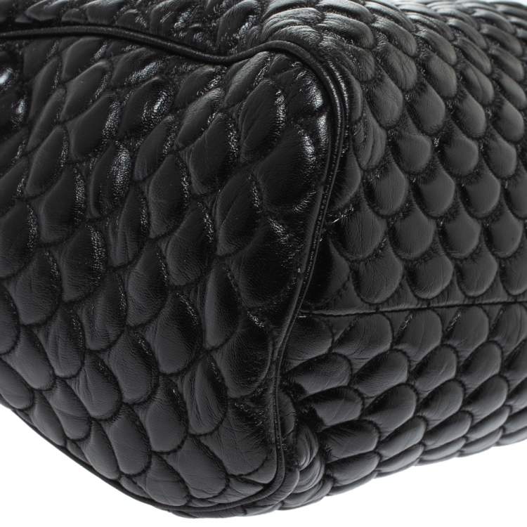 Pre Owned Dolce & Gabbana Black Scale Embossed Leather Top Handle Bag
