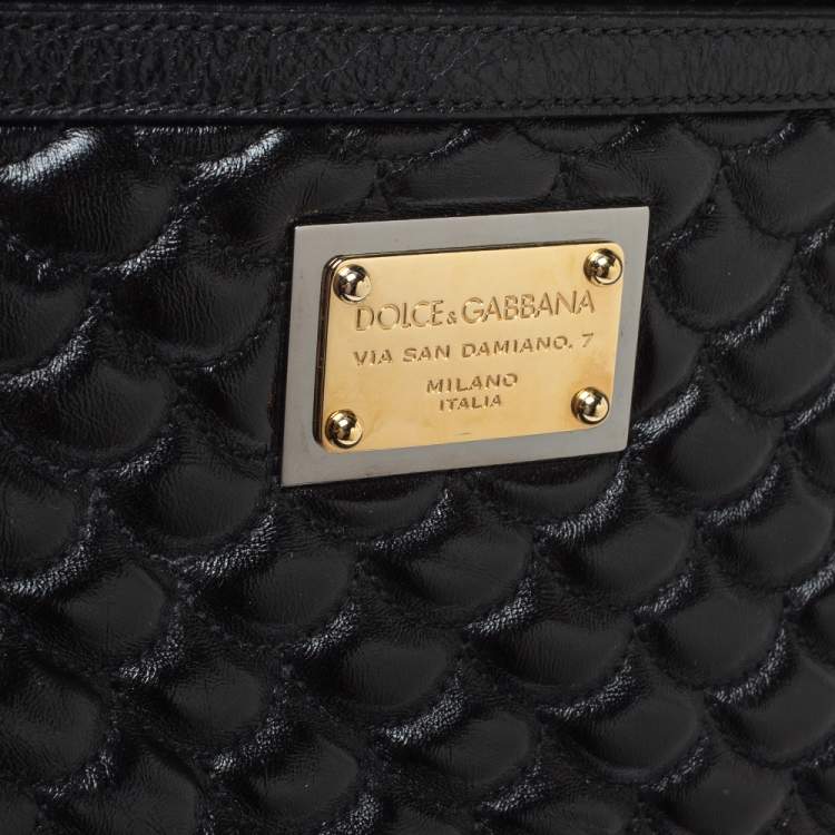 Pre Owned Dolce & Gabbana Black Scale Embossed Leather Top Handle Bag