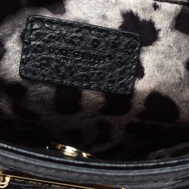 Pre Owned Dolce & Gabbana Black Scale Embossed Leather Top Handle Bag