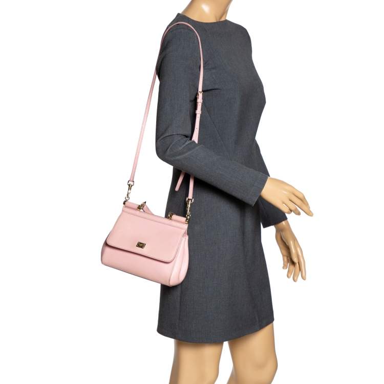 Pre Owned Dolce & Gabbana Pink Leather Small Miss Sicily Top Handle Bag