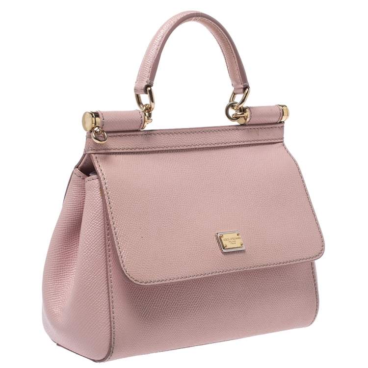 Pre Owned Dolce & Gabbana Pink Leather Small Miss Sicily Top Handle Bag