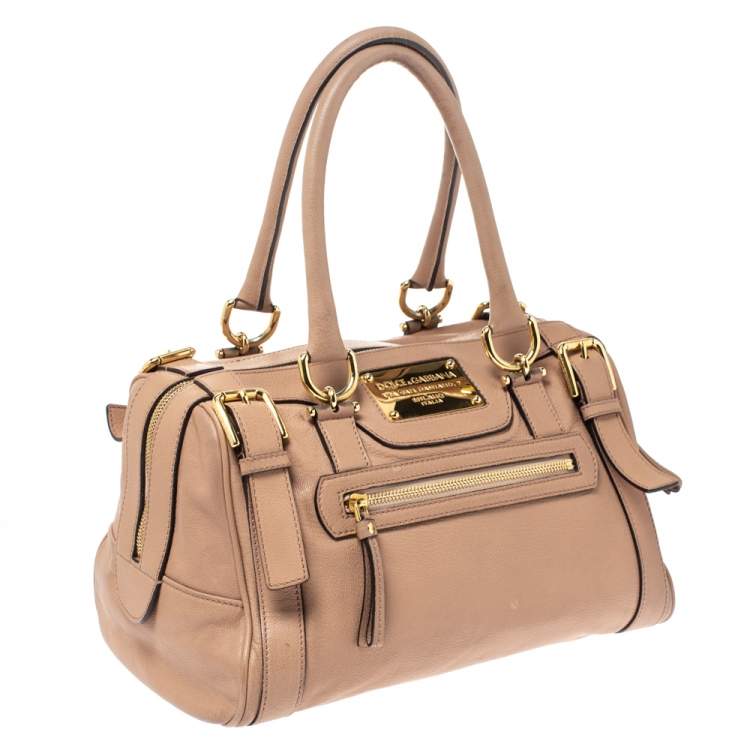 Pre Owned Dolce & Gabbana Beige Leather Boston Bag         