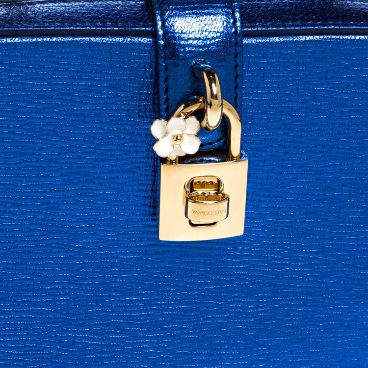 مملوكة مسبقًا Dolce & Gabbana Metallic Blue Leather Rosaria Box Top Handle Bag