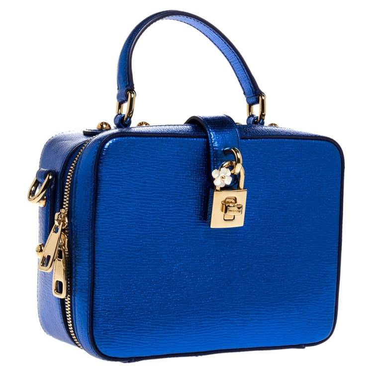 مملوكة مسبقًا Dolce & Gabbana Metallic Blue Leather Rosaria Box Top Handle Bag