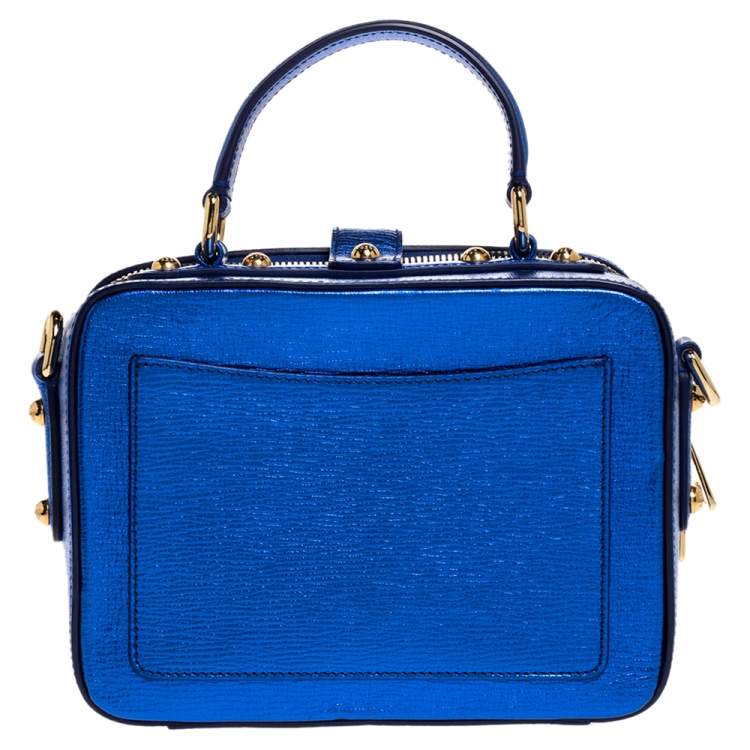 مملوكة مسبقًا Dolce & Gabbana Metallic Blue Leather Rosaria Box Top Handle Bag