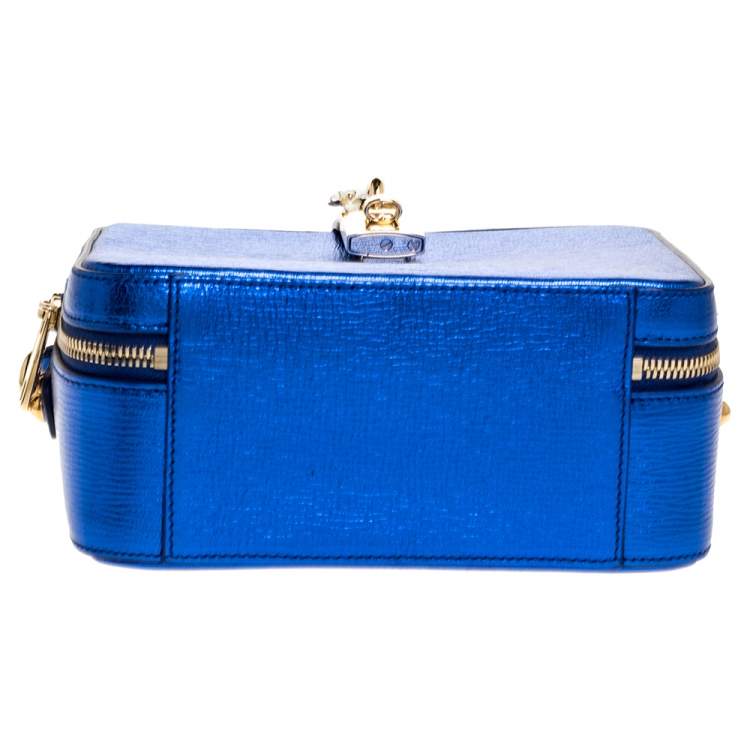 مملوكة مسبقًا Dolce & Gabbana Metallic Blue Leather Rosaria Box Top Handle Bag