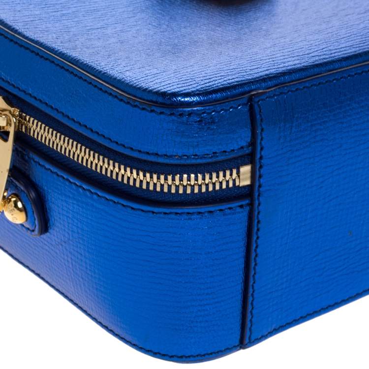 مملوكة مسبقًا Dolce & Gabbana Metallic Blue Leather Rosaria Box Top Handle Bag