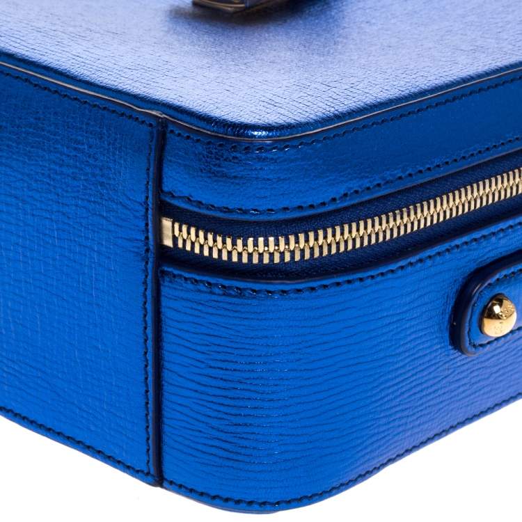 مملوكة مسبقًا Dolce & Gabbana Metallic Blue Leather Rosaria Box Top Handle Bag