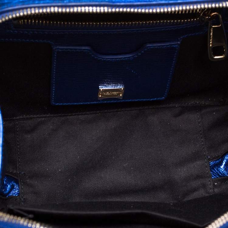 مملوكة مسبقًا Dolce & Gabbana Metallic Blue Leather Rosaria Box Top Handle Bag