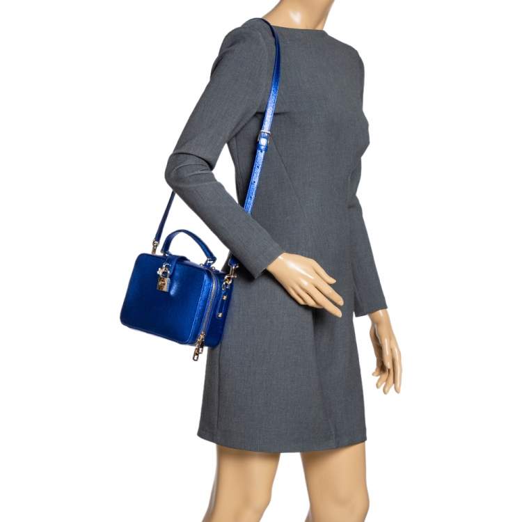 مملوكة مسبقًا Dolce & Gabbana Metallic Blue Leather Rosaria Box Top Handle Bag