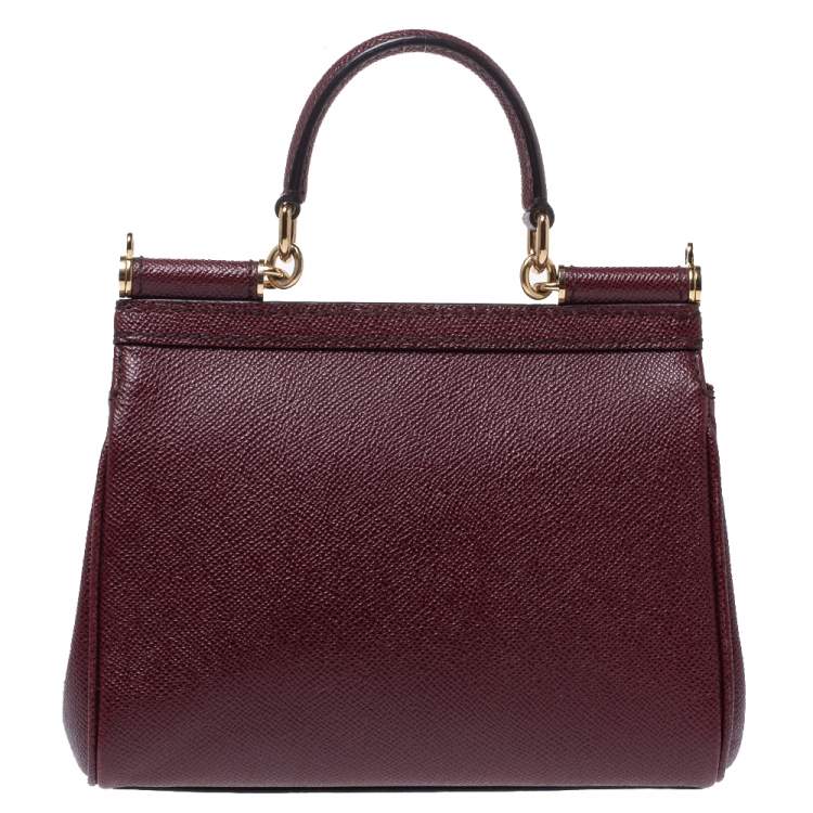 Pre Owned Dolce & Gabbana Burgunndy Leather Small Miss Sicily Tote