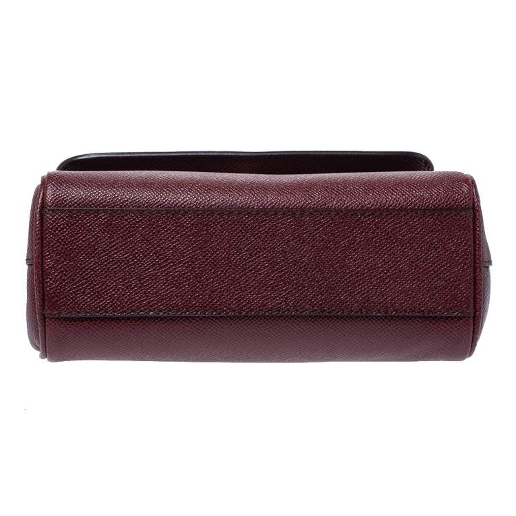 Pre Owned Dolce & Gabbana Burgunndy Leather Small Miss Sicily Tote