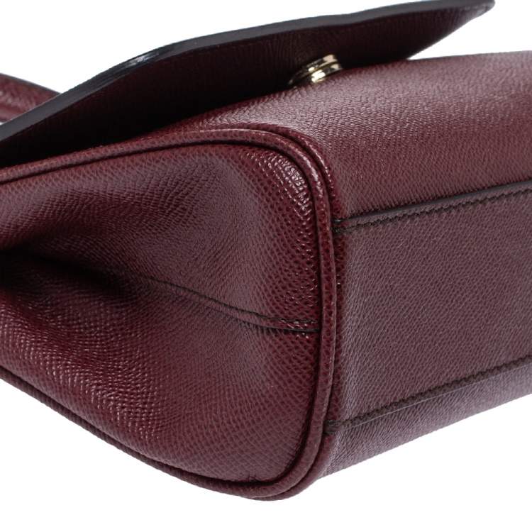 Pre Owned Dolce & Gabbana Burgunndy Leather Small Miss Sicily Tote