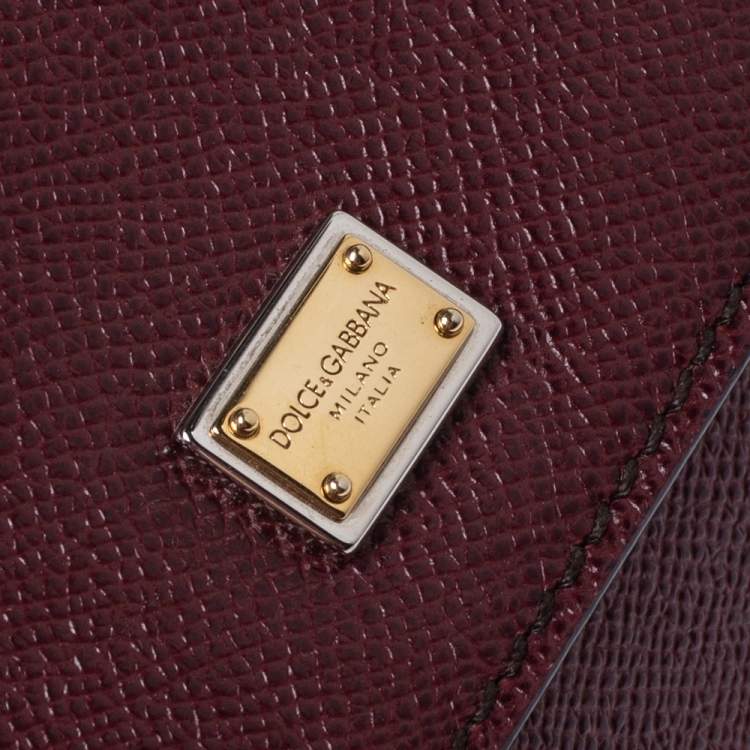 Pre Owned Dolce & Gabbana Burgunndy Leather Small Miss Sicily Tote