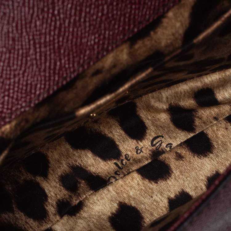 Pre Owned Dolce & Gabbana Burgunndy Leather Small Miss Sicily Tote