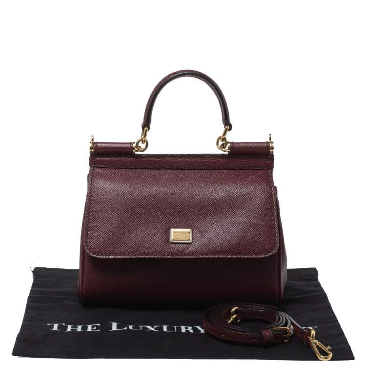 Pre Owned Dolce & Gabbana Burgunndy Leather Small Miss Sicily Tote