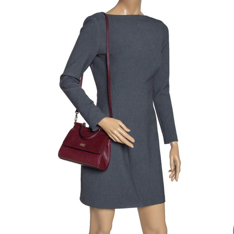 Pre Owned Dolce & Gabbana Burgunndy Leather Small Miss Sicily Tote