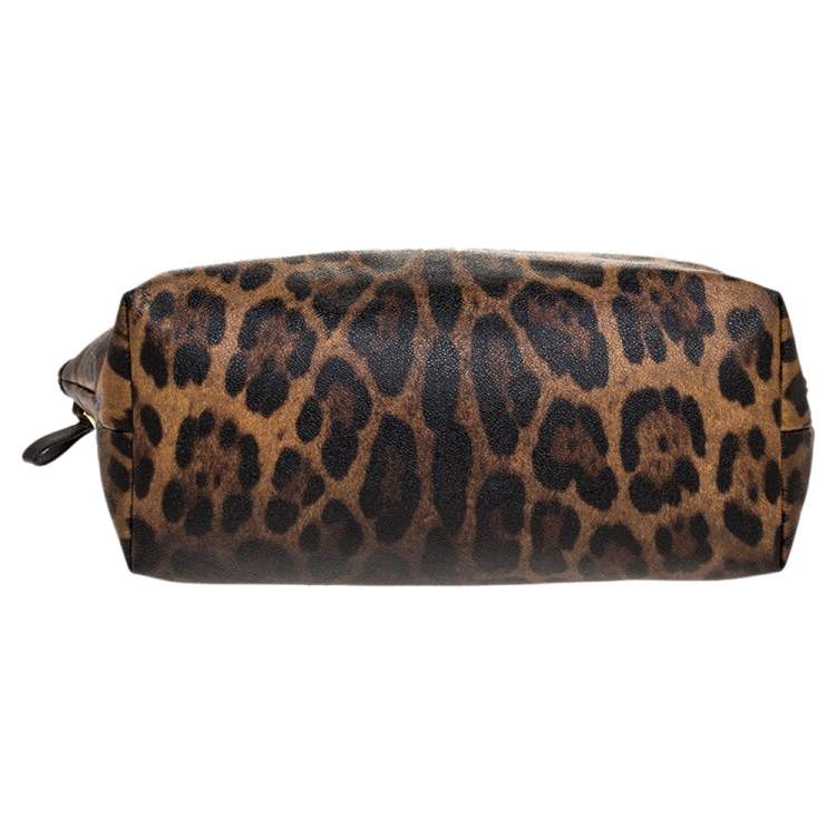 Pre Owned Dolce & Gabbana Beige/Black Leopard Print Coated Canvas and Leather Zip Tote