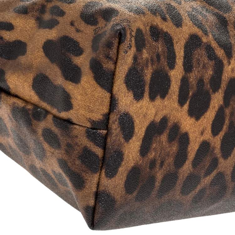 Pre Owned Dolce & Gabbana Beige/Black Leopard Print Coated Canvas and Leather Zip Tote