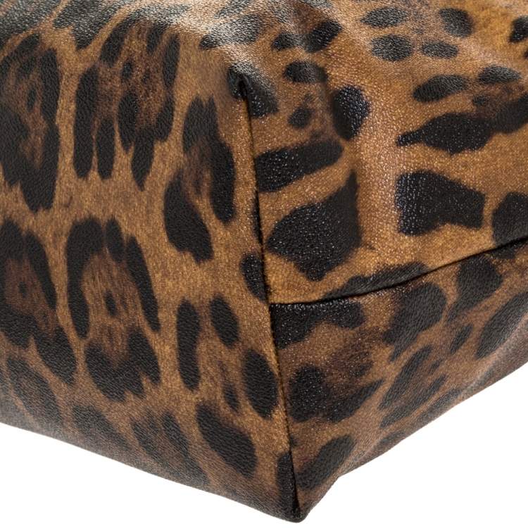 Pre Owned Dolce & Gabbana Beige/Black Leopard Print Coated Canvas and Leather Zip Tote