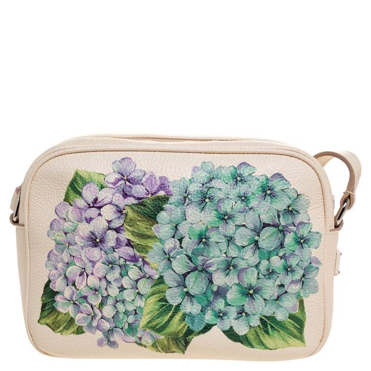 Pre Owned Dolce & Gabbana Cream Leather Glam Embellished Camera Bag