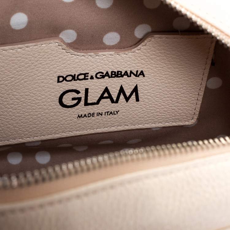 Pre Owned Dolce & Gabbana Cream Leather Glam Embellished Camera Bag
