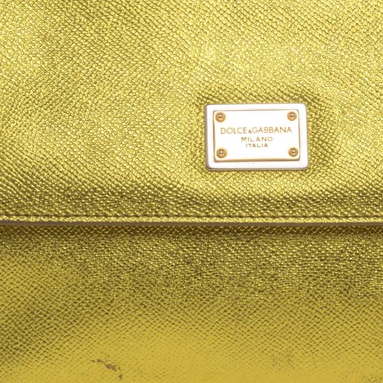 Pre Owned Dolce & Gabbana Metallic Lemon Leather Medium Miss Sicily Top Handle Bag