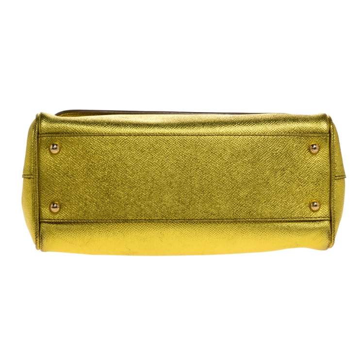 Pre Owned Dolce & Gabbana Metallic Lemon Leather Medium Miss Sicily Top Handle Bag